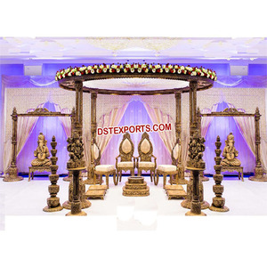 Mariage hindou ancien Mandap en bois mariage en bois Double piliers Mandap bois indien sculpté à la main Mandaps vente d'usine DST UK - Product Image 1