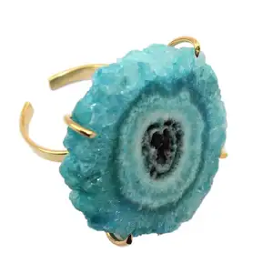 Natural solar quartz freeform fancy handmade ring gold plated adjustable handcrafted rings flower cocktail ring