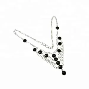 Neuzugang heißer 925er Sterling-Silber schwarzer Onyx-Edelstein-Halsband für Damen und Mädchen feiner Schmuck