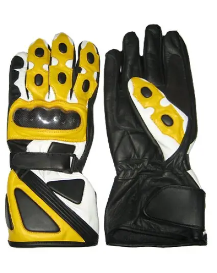 Lederen Lederen Gele En Zwarte Race Biker Handschoenen Lederen Anti-Val Outdoor Riding Beschermende Moto