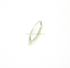 Connecteur en laiton plaqué or fait main, plaqué argent sterling, avec pierres précieuses naturelles multicolores en forme de marquise, serties clos, à simple attache, facetté, Aqua Quartz - Product Image 1