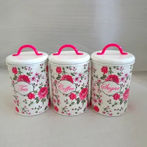 Boîte à café ou sucrier, avec belle décoration florale de motif floral, pot de rangement de cuisine