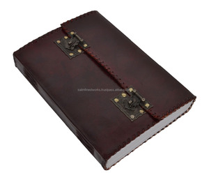 Diario de cuero genuino hecho a mano liso para escribir cuaderno A5 con dos hermosos candados de latón antiguo suministros escolares de oficina regalo - Product Image 4
