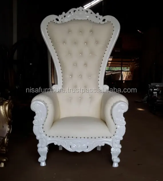 Chaises King thrones à dossier haut en cuir synthétique de luxe avec peinture blanche et crème blanche, chaises de salon