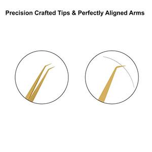 1 Pince à épiler professionnelle en acier inoxydable plaqué or, idéale pour les extensions de cils, à pointe angulaire 45°, vente en gros - Product Image 3