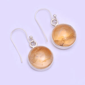 Cabujón redondo citrino piedra preciosa 925 pendientes colgantes de plata joyería romántica plateado pendiente de moda para mujer. - Product Image 1
