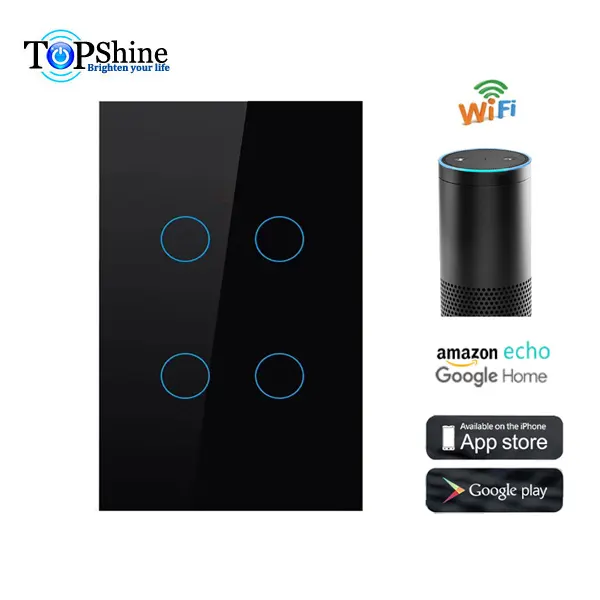 US AU Glass Panel Tuya APP 4 Gang 2 Way WiFi Switch For Works With Amazon Alexa And Google Home For Voice Control