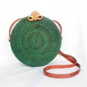 กระเป๋าสะพายไหล่หวายสีเขียวพร้อมหูหิ้ว PU ลำลอง - Product Image 1