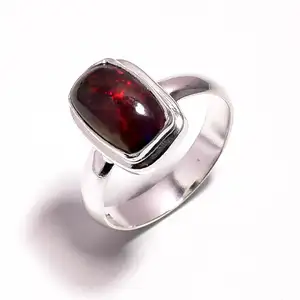 设计师外观埃塞俄比亚黑蛋白石银宝石戒指