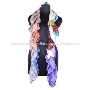 Recycled Vintage Style Silk Stole SC0406 Frill <b>Scarves</b> Stole Trendy Design Stole for Girls Sari Patches <b>Scarf</b> Colorful Frill - Product Image 2