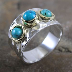 Natural Blue Turquoise 925 Sterling Silver Two Tone <b>Ring</b> Meditation Thumb Fine <b>Rings</b> Women and <b>Men</b> Jewelry Manufacturer - Product Image 1