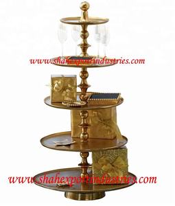 Support de présentation en métal embossé en forme d'arbre à 3 niveaux Shah Gold, rond, sur pied, imperméable, fabriqué en Inde pour la décoration d'anniversaire et de mariage - Product Image 5