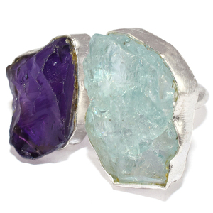 Anillos de Plata de Ley con Aguamarina y Amatista Auténticas, Hechos a Mano, Estilo Bohemio, con Engaste de Bisel, Joyería Shri Ashapura, Certificados por Terceros - Product Image 3