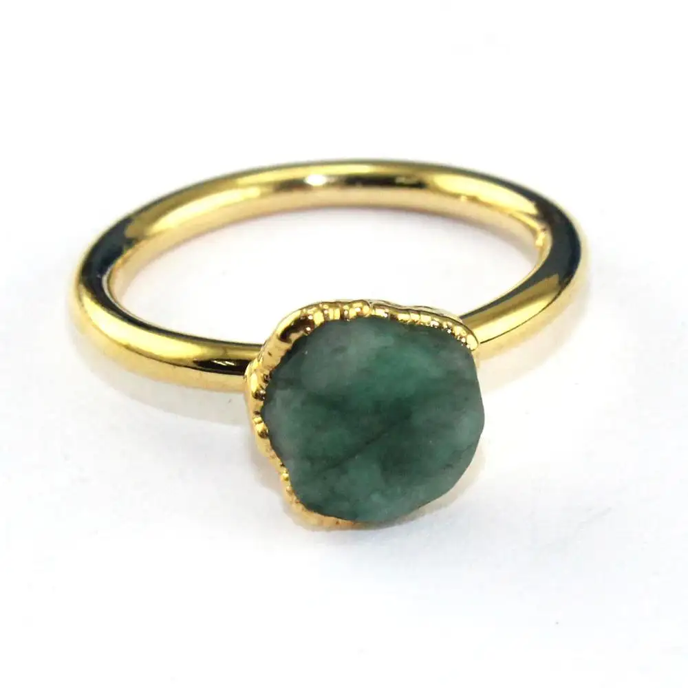 Trendy wholesale natural raw emerald gemstone ring raw uncut rings gold electroplated adjustable open rings