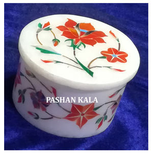 Proveedores de Cajas de Joyería Redondas con Incrustaciones de Mármol Blanco Puro Hechas a Mano - Product Image 1