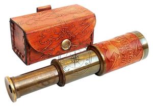 Telescopio de bolsillo marítimo náutico de 6 "telescopio de latón cosido de cuero Vintage antiguo grabado con estuche de cuero grabado - Product Image 5