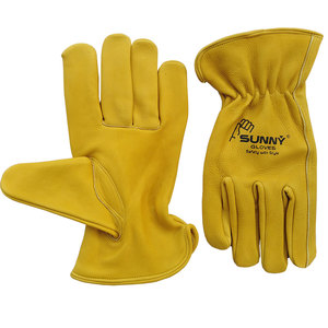 Yellow Cowhide Leather <b>Driver</b> Working <b>Gloves</b> - Product Image 1