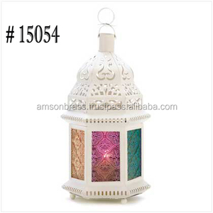 Lanterne finie à revêtement blanc en métal Lanterne à bougie en acier inoxydable Lanterne à bougie suspendue en métal Décoration de mariage - Product Image 2