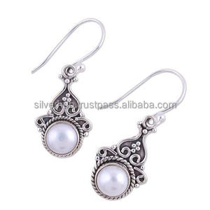 Ethnic Style 925 Sterling <b>Silver</b> Freshwater <b>Pearl</b> Drop <b>Earrings</b> Handcrafted Dangle for Weddings Natural <b>Pearl</b> <b>Earrings</b> - Product Image 2