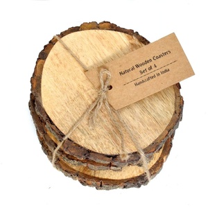 Vente en gros de 4 sous-verres écologiques durables en bois de manguier naturel Logo personnalisable Style européen classique pour - Product Image 4