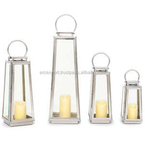 Ensemble de 4 lanternes décoratives de différentes tailles, qualité supérieure, en métal argenté et en verre, lanterne suspendue décorative pour la maison et le jardin - Product Image 1