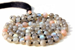 Collar de cuentas Mala 108 hecho a mano estilo clásico labradorita y piedra lunar piedras preciosas hinduismo regalo religioso de artista indio - Product Image 3