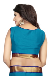 Auto-conçu Mode Coton Soie Saree (Firozi) ApparelGarment - Product Image 4