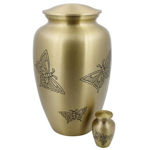 Urna funeraria de latón con forma de mariposa para adultos, acabado brillante y pulido, para cenizas humanas y suministros funerarios - Product Image 1