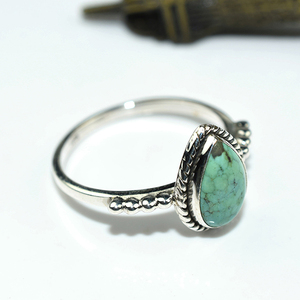 Superbe bague en argent Sterling 925, Turquoise verte en forme de poire, bijoux de créateur, bijoux fins - Product Image 6