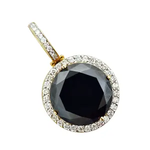 Black Diamonds Halo Pendant in 14k Yellow Gold 1.50 Carat Round Brilliant Cut natürliche diamant, Diamond Solitaire Pendant