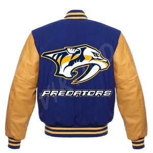 Letterman-chaquetas de cuerpo de lana, Mangas de cuero genuino, chenilla azul dorada, parches bordados, Chaquetas deportivas - Product Image 4