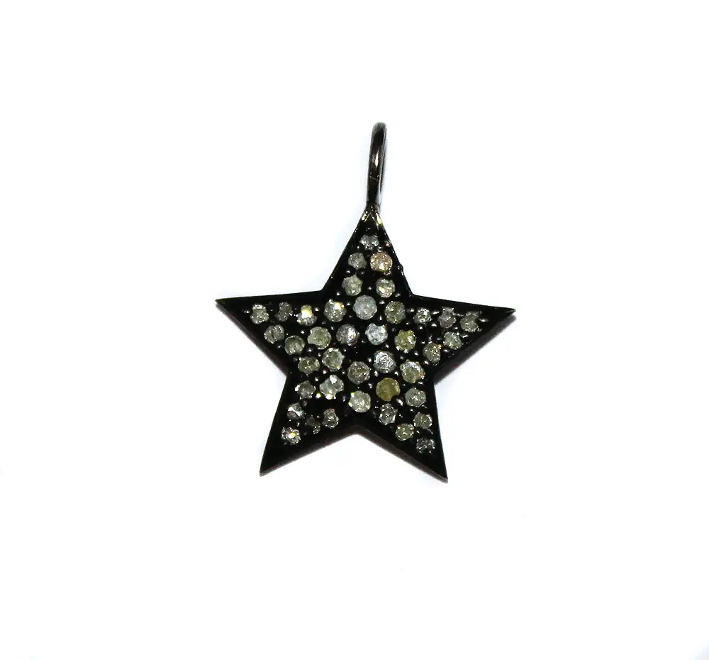 Star Shape Champagne Diamond 925 Solid Sterling Silver Charm And Pendant 1/2" Long For Jewelry Making Wholesale Price