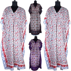 Nouveau Belle Dames Robe De Soirée Abaya Maxi Jalabiya Dubai Long Caftan Main Bloc Imprimé Caftan Fait À La Main Indien Caftan Abaya - Product Image 1