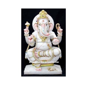 Estatuas de Ganesha Pintadas en Mármol Blanco - Product Image 1