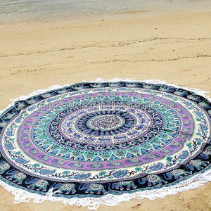 Serviette de plage en coton, tapis de yoga, mandala d'éléphant, rond, décoration murale par des consignataires indiens, magnifique tapisserie florale, tapis de pique-nique - Product Image 1