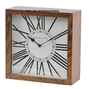 Silent Desk <b>Clock</b> Customization Retro Style Table <b>Clocks</b> Analog Quartz Wooden and Iron Metal Square Shape - Product Image 1