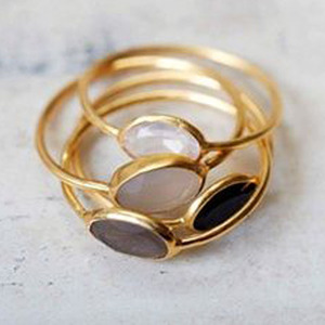 Women's <b>Handmade</b> Gold-Plated Wedding Ring With Multi-Gemstone Bezel SettingResizable Trendy Brass Jewelry Engagement Party Gift - Product Image 2