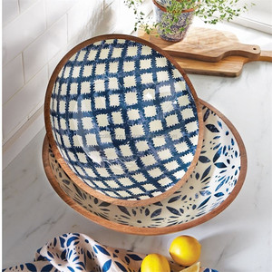 Enamel decorative salad <strong>bowl</strong>, <strong>mango</strong> <strong>wood</strong> <strong>bowl</strong>, round salad <strong>bowl</strong> - Product Image 1