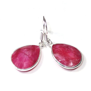 Dernier Naturel Pierres Précieuses Rubis Argent Boucles D'oreilles Femmes Bijoux - Product Image 5