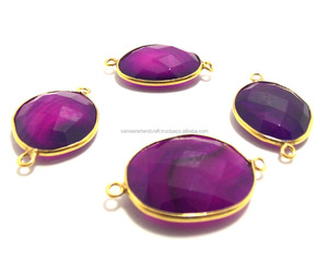 Bisel ovalado de 12-15mm chapado en oro de lavanda, joyería de latón hecha a mano con doble fianza, conector bohemio para piedra natal - Product Image 1