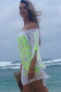 Robe de plage courte style Boho, tenue élégante et Sexy, tunique avec glands, épaules dénudées, couleur néon, style Boho, nouvelle collection Offre Spéciale - Product Image 3