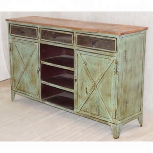 ประตูตาข่ายเหล็กอินเดียโบราณเฟอร์นิเจอร์บ้านอุตสาหกรรมวินเทจโลหะทนทานสำหรับห้องนั่งเล่นที่เก็บแบบเปิดประทุนบ้านไร่ - Product Image 6