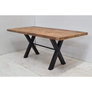 Style moderne industriel métal fer pieds acacia bord vivant pliant café restaurant banquet mariage partie conférence table à manger - Product Image 1