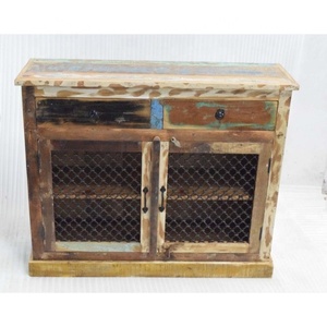 Indien ethnique Antique traditionnel en bois massif fer Jali maille porte stockage affichage décoratif armoire Rajasthan salon - Product Image 4