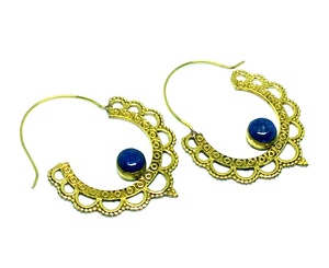 Venta caliente hecho a mano de latón macizo Boho tribal pendiente étnico gitano lapislázuli aro pendiente bohemio - Product Image 2
