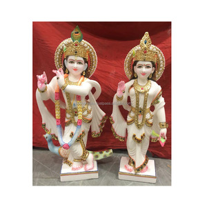 Statue tête de krishna Radha en marbre, noir - Product Image 1