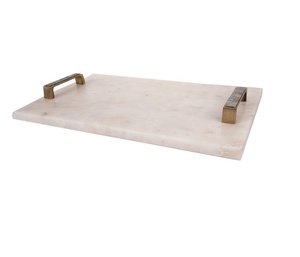 ถาดหินอ่อนหินอ่อนถาดเสิร์ฟอาหารหินอ่อนพร้อมที่จับโลหะทำมือ - Product Image 1