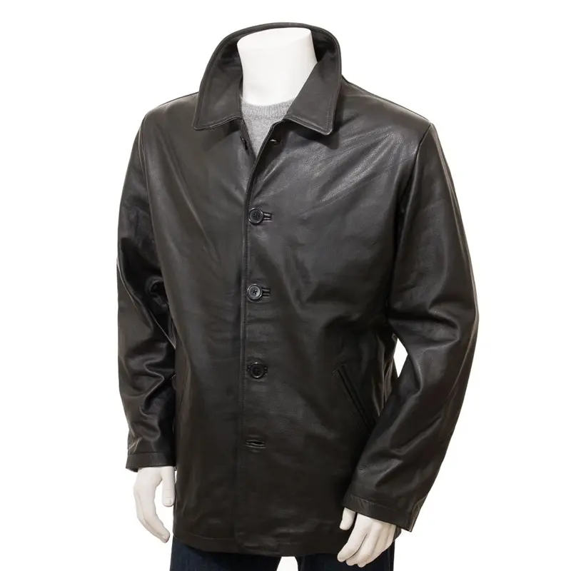 Men's Black Genuine Cow Leather Coat