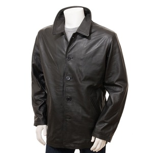 Abrigo largo negro de cuero genuino de vaca para hombre Gabardina elegante - Product Image 1