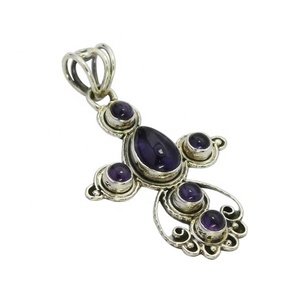 925 Sterling Silver Fine Jewelry Beautiful Natural <b>Purple</b> Amethyst Cross Pendant Vintage Style Gold Plated <b>Gift</b> for Her - Product Image 1